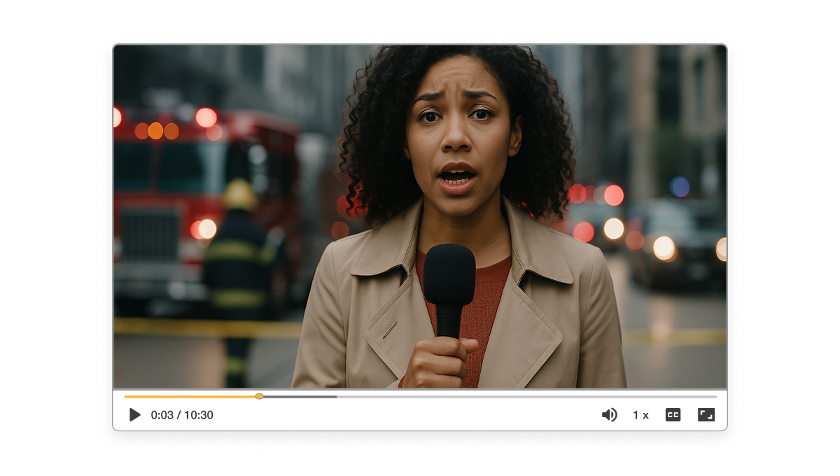 Visla’s news report video maker helps convey urgency and emotion with visuals, voice, and facts in fast-moving news stories.